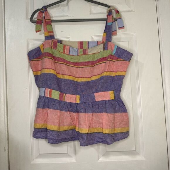 New York & Company stripe tie strap peplum Linen Blend Spring top Size 2XL - Picture 1 of 5
